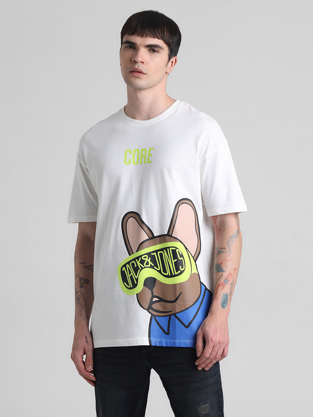 White Doggo Print Oversized T-shirt