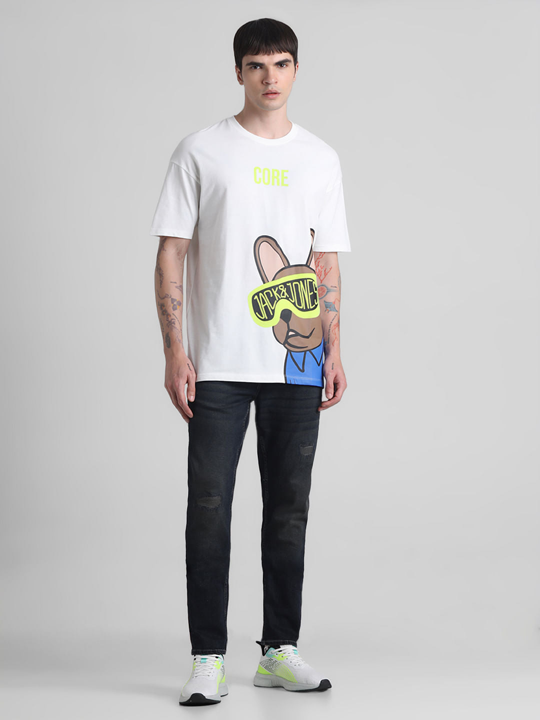 White Doggo Print Oversized T-shirt