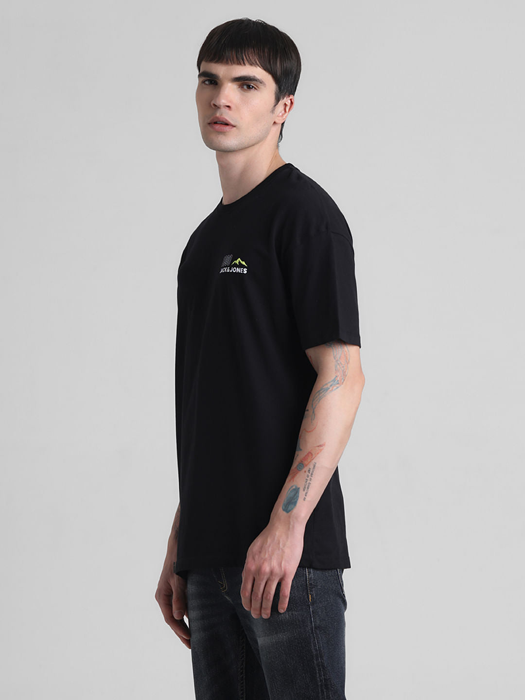 Black Printed Oversized Crew Neck T-shirt