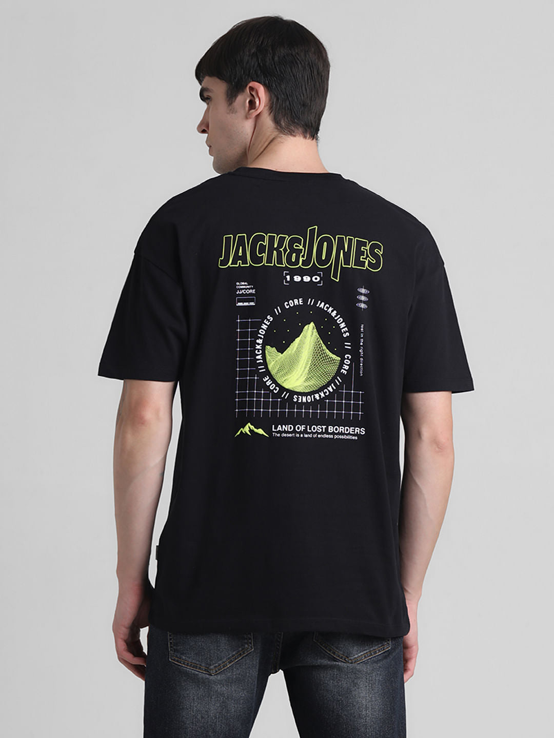 Black Printed Oversized Crew Neck T-shirt