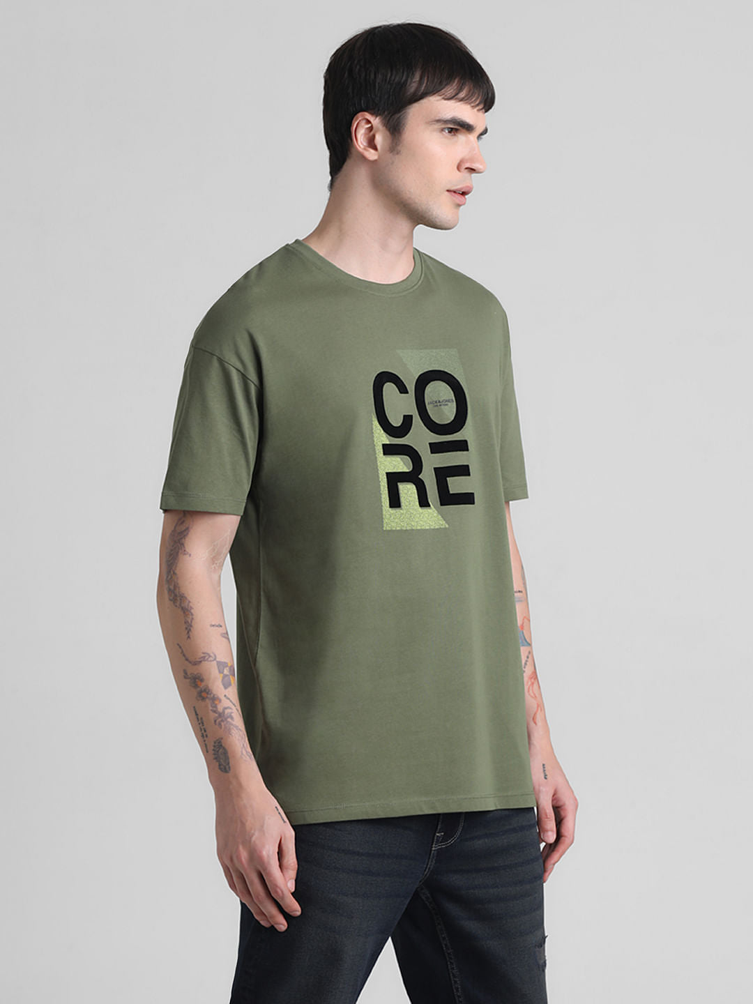 Green Printed Oversized Crew Neck T-shirt