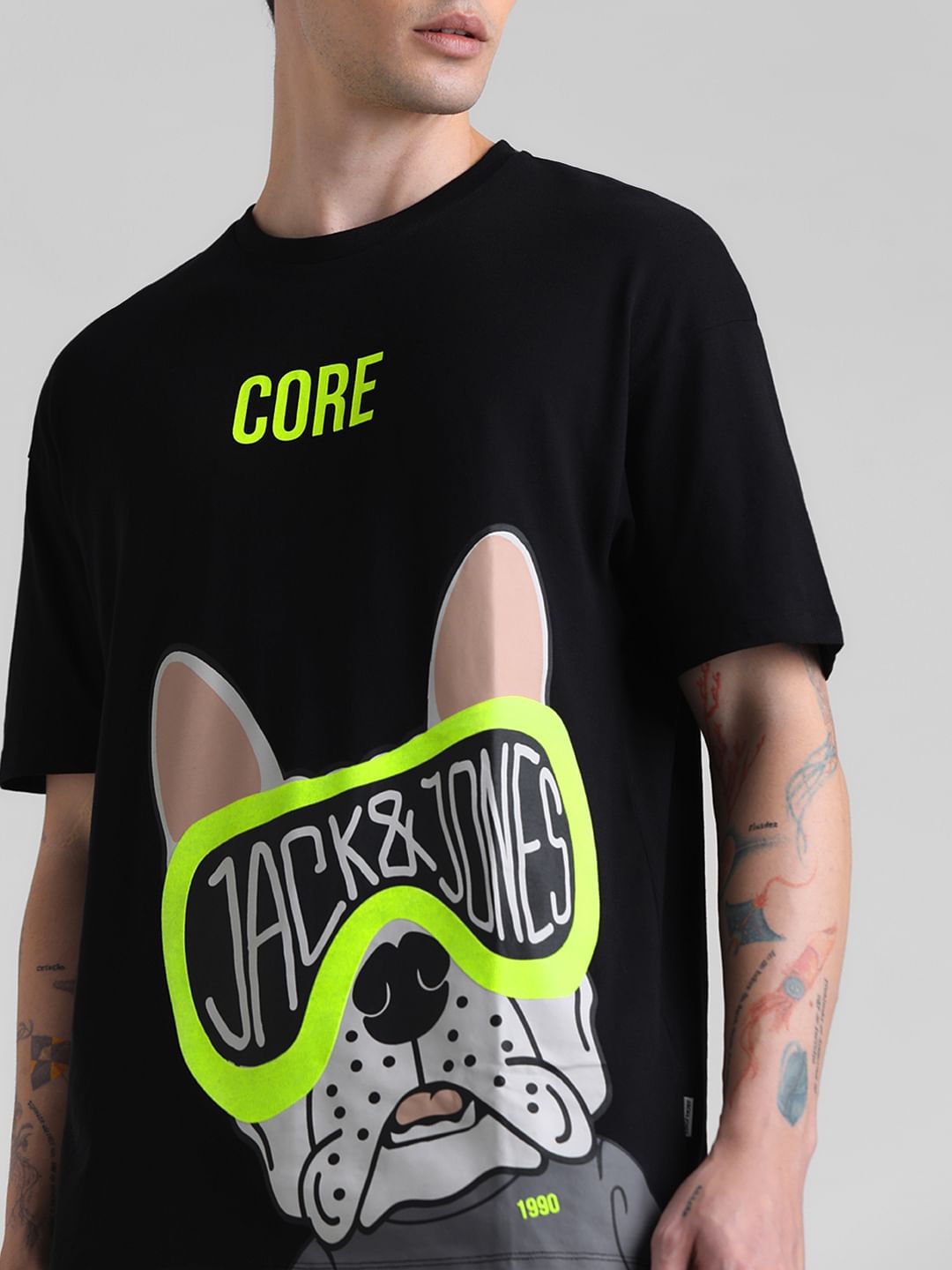 Black Doggo Print Oversized T-shirt