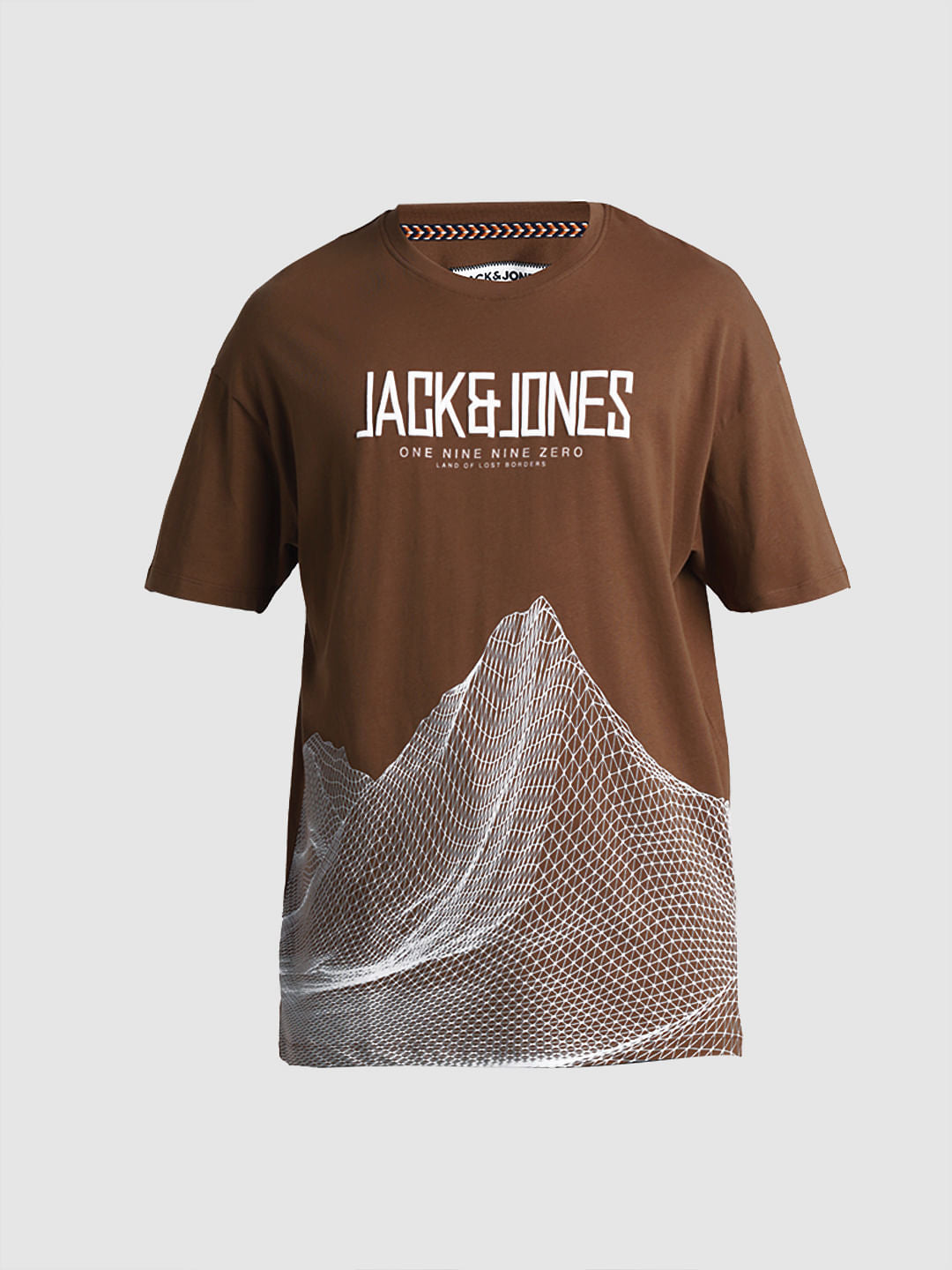 Brown Printed Oversized Crew Neck T-shirt