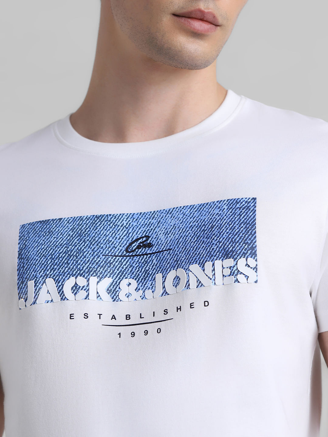 White Logo Print Crew Neck T-shirt