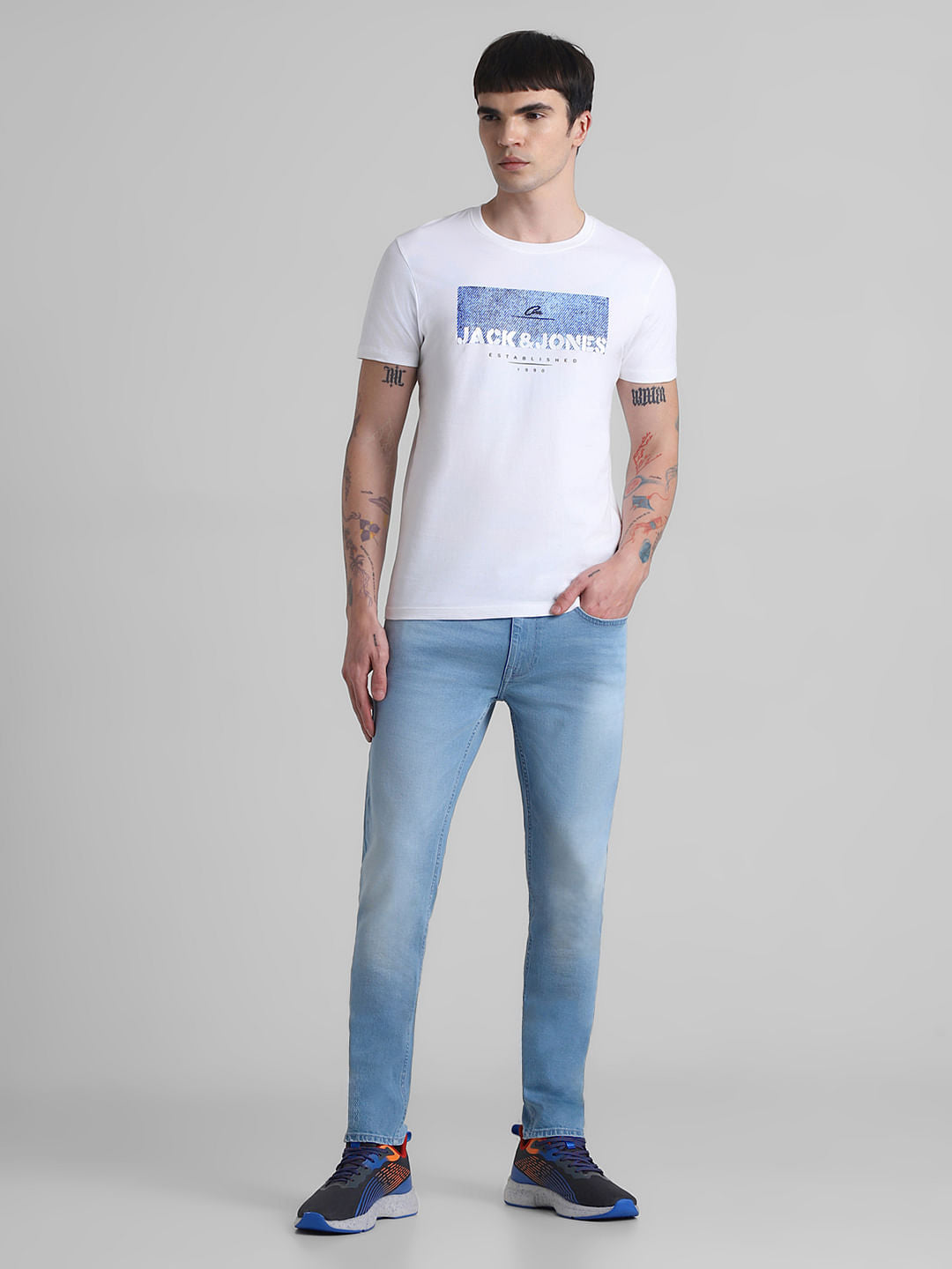White Logo Print Crew Neck T-shirt