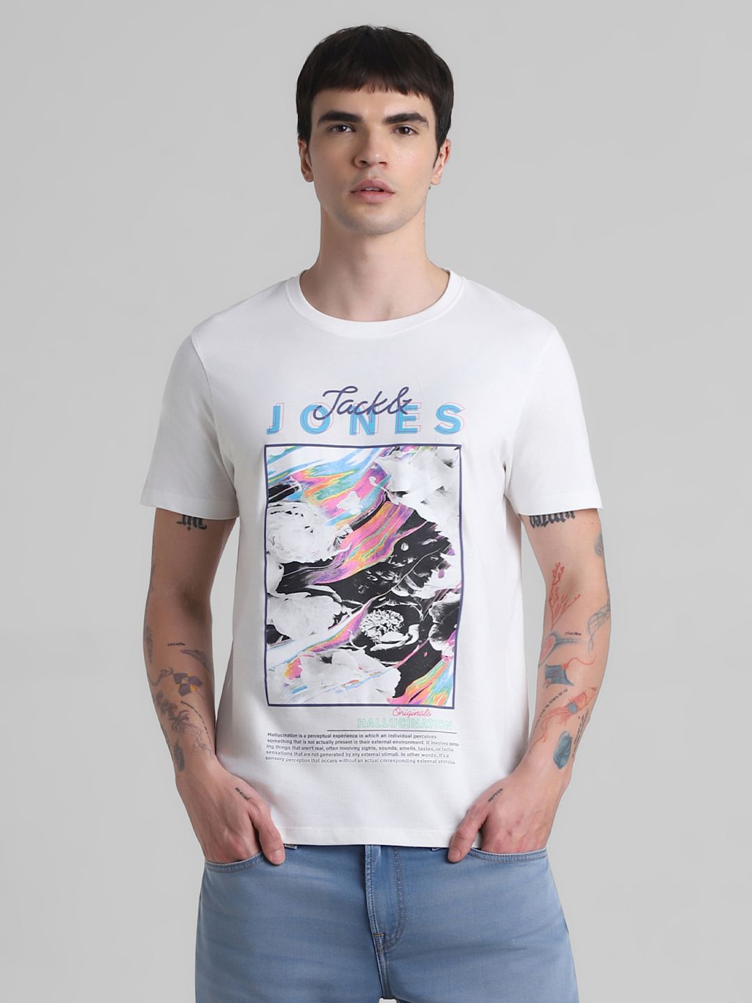 White Printed Crew Neck T-shirt