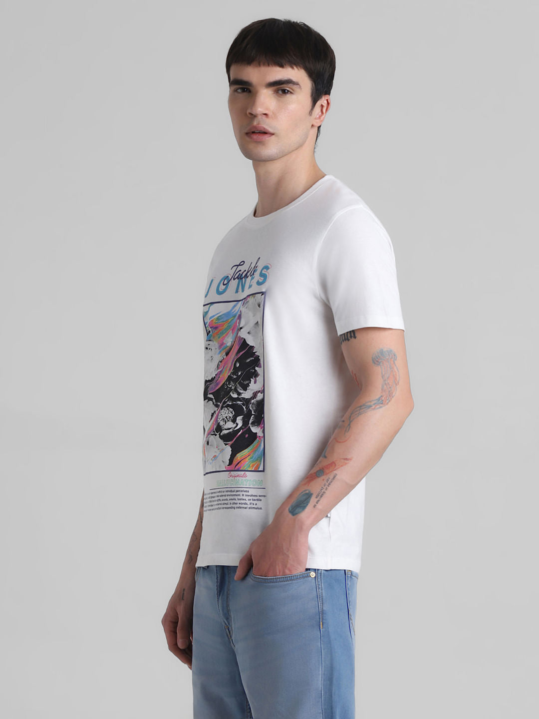 White Printed Crew Neck T-shirt