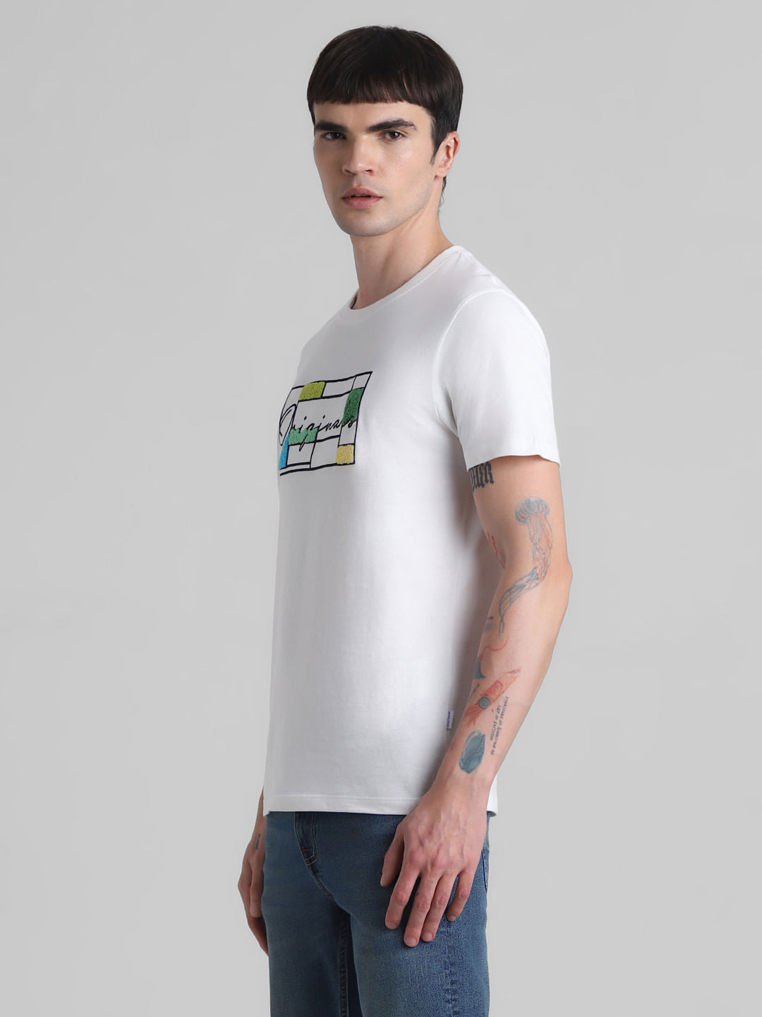 White Embroidered Logo Crew Neck T-shirt