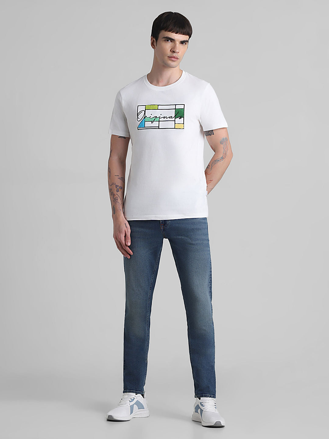 White Embroidered Logo Crew Neck T-shirt