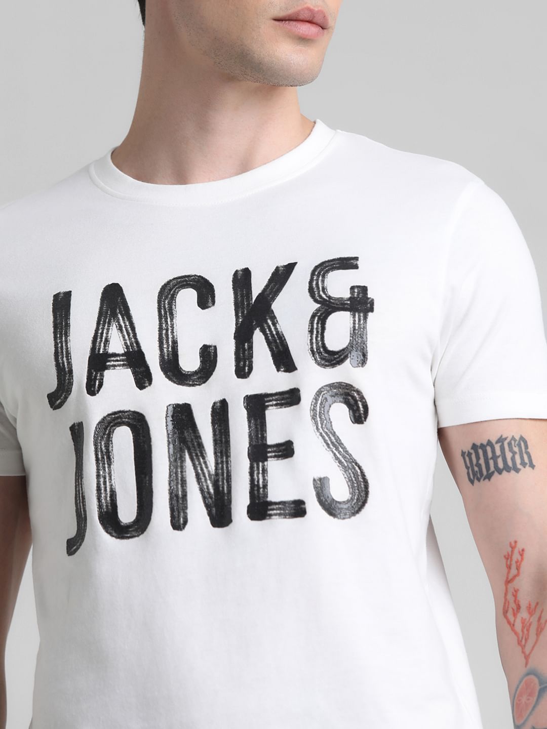 White Logo Print Crew Neck T-shirt