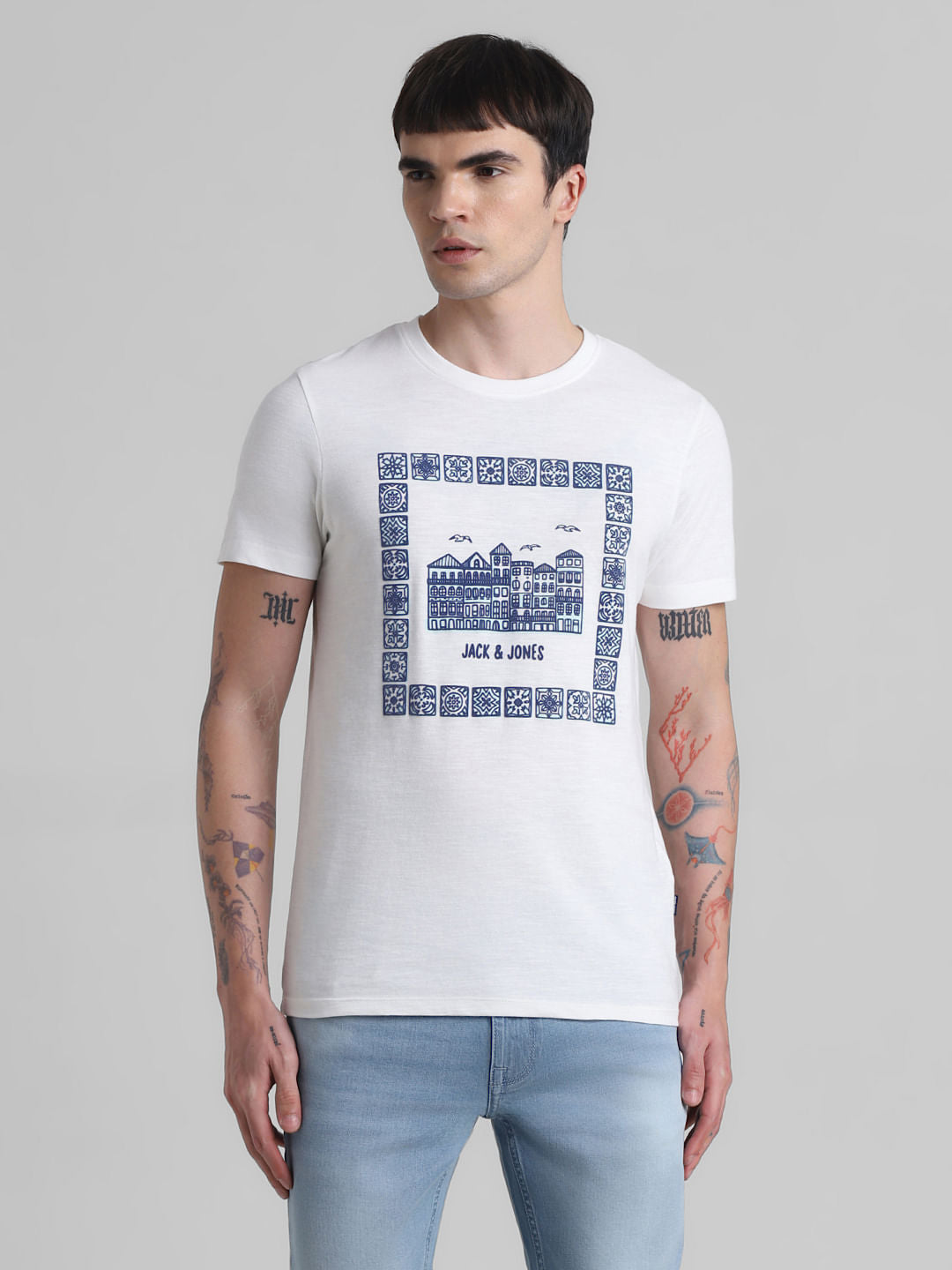 White Printed Crew Neck T-shirt