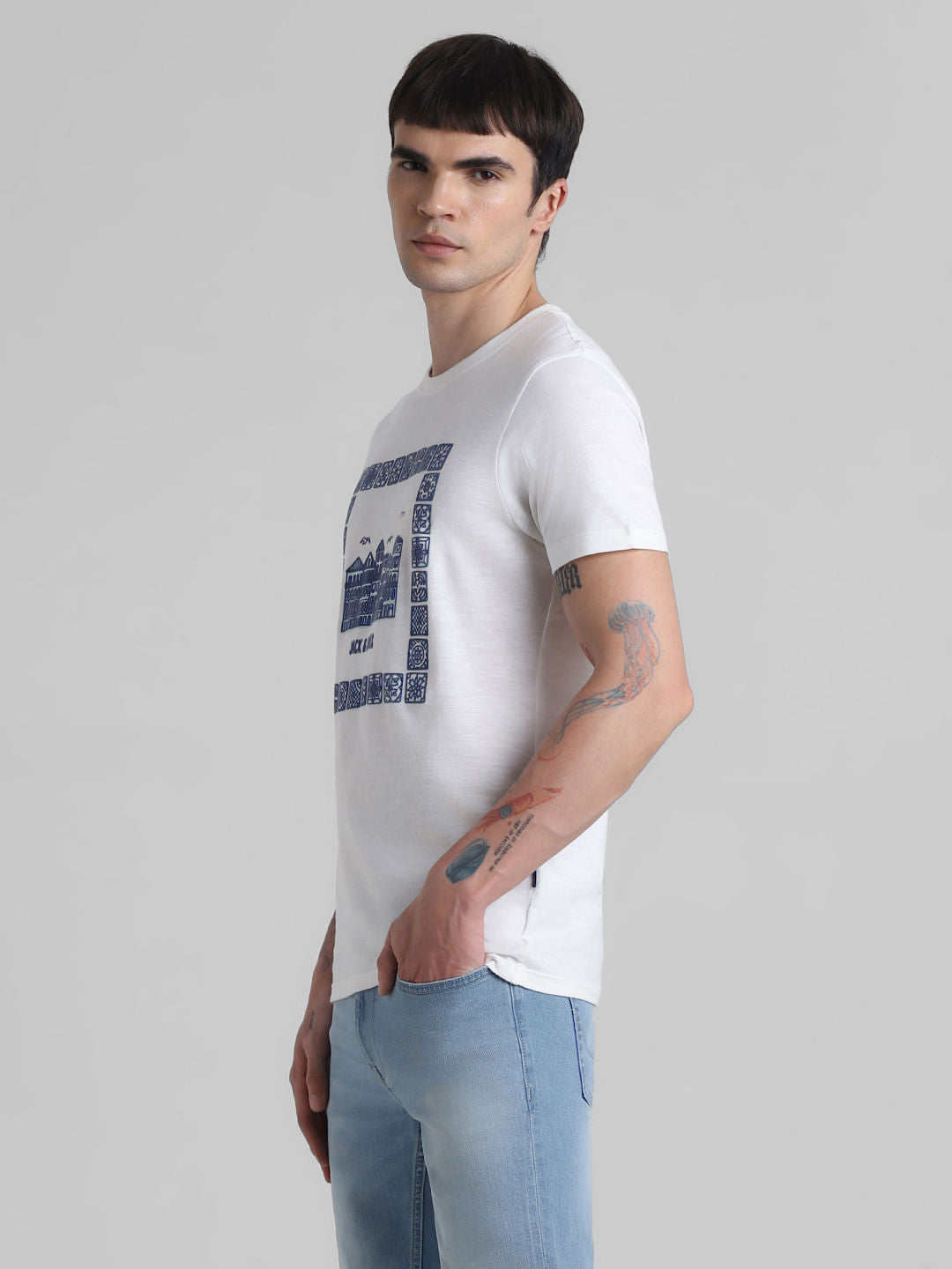 White Printed Crew Neck T-shirt