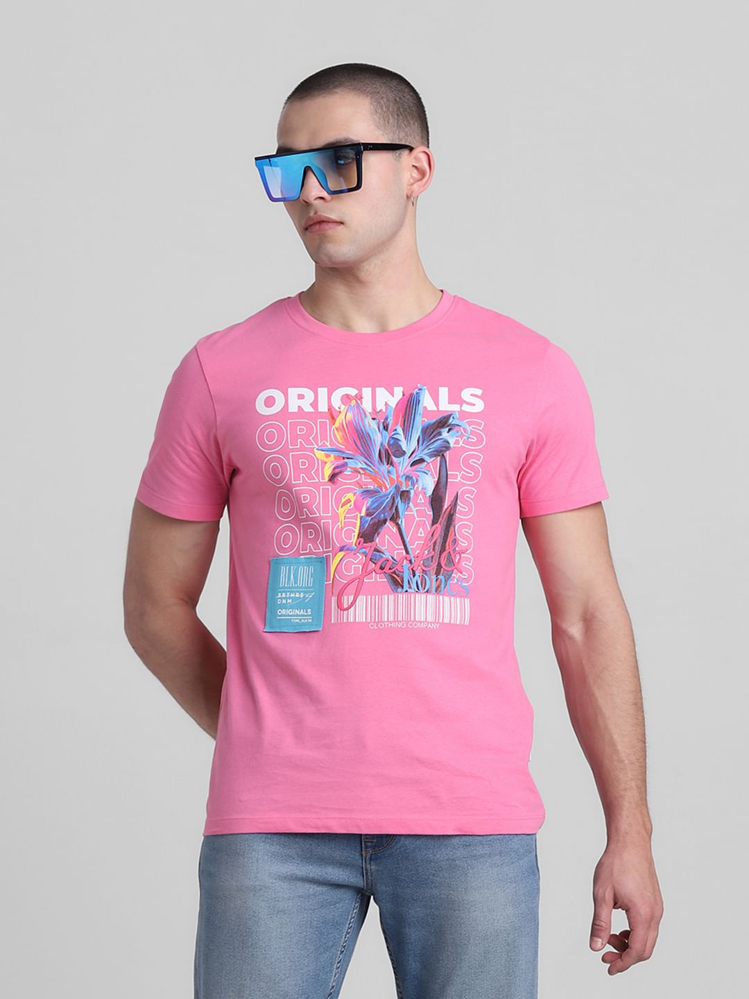 Pink Logo Print Crew Neck T-shirt