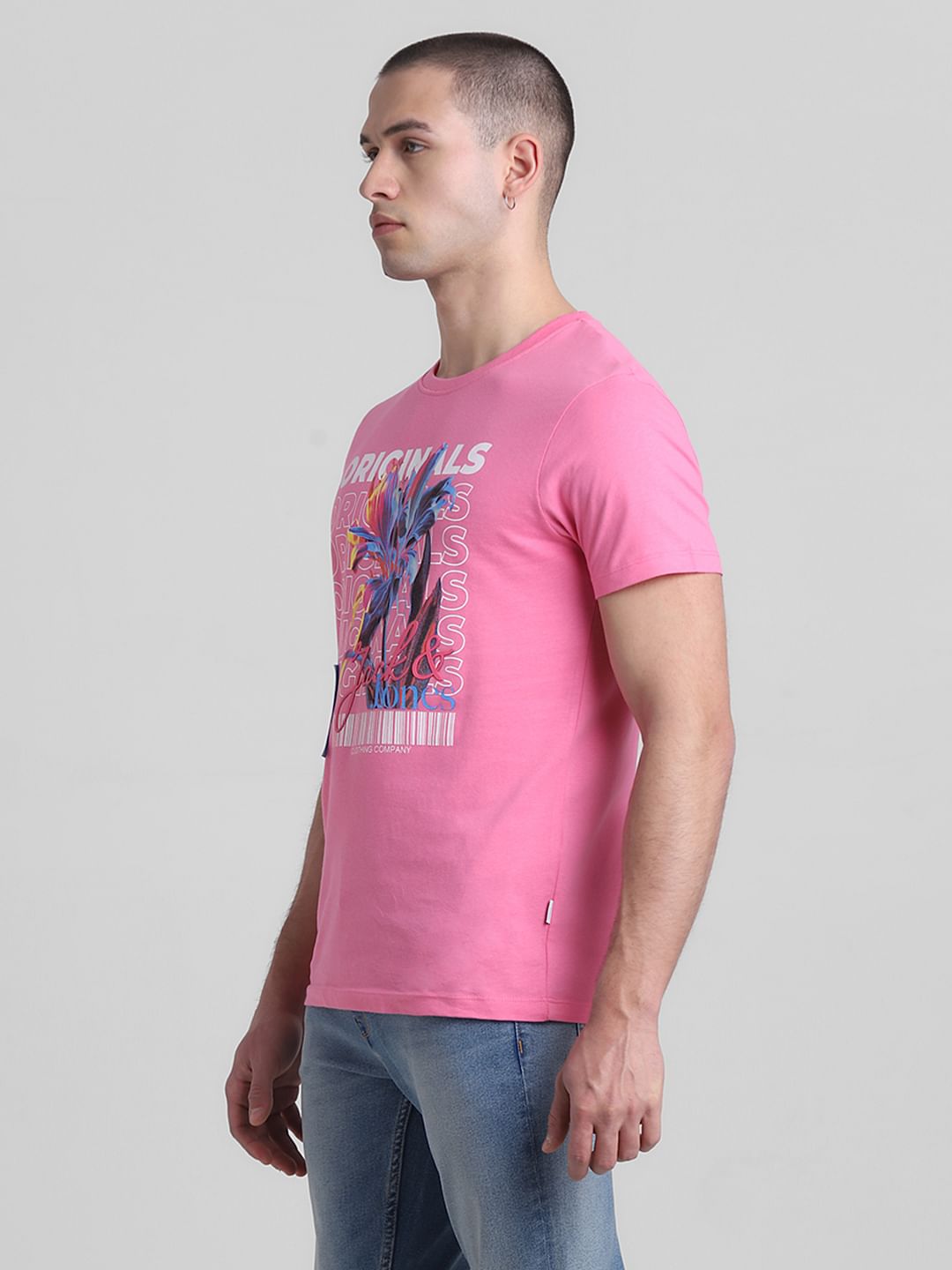Pink Logo Print Crew Neck T-shirt