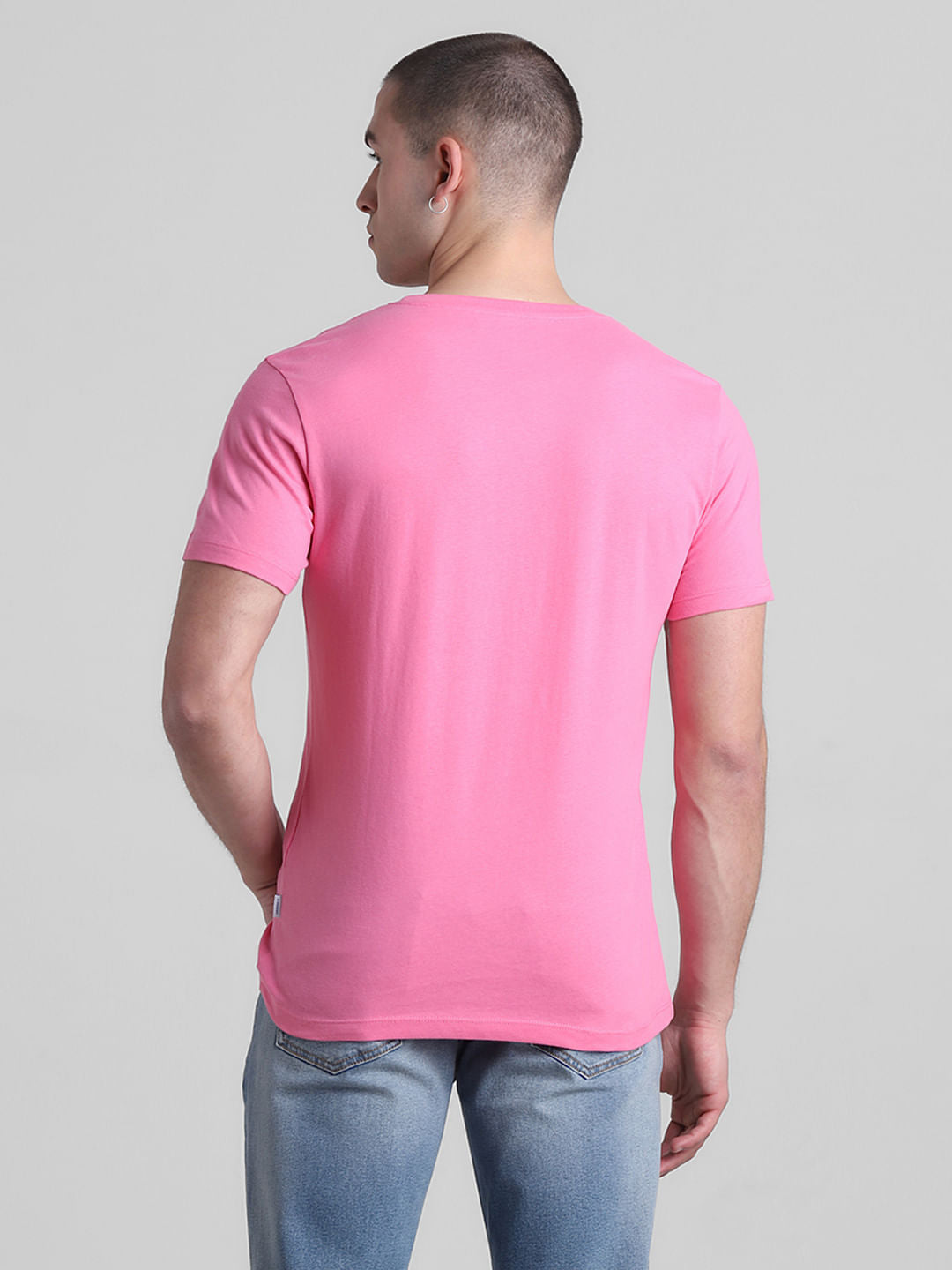 Pink Logo Print Crew Neck T-shirt