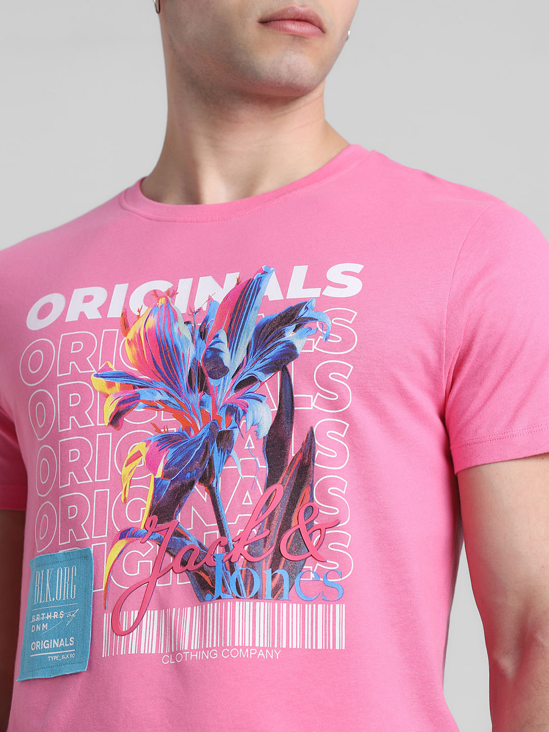 Pink Logo Print Crew Neck T-shirt