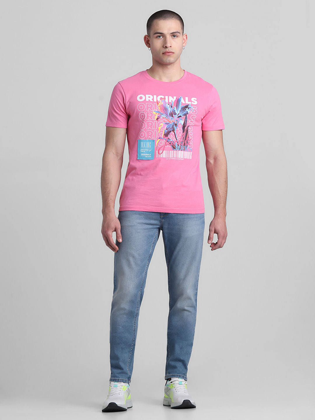 Pink Logo Print Crew Neck T-shirt