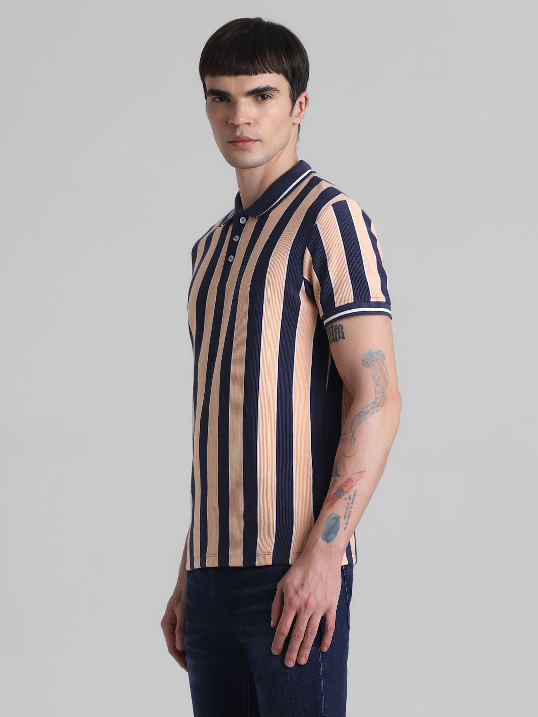 Peach Striped Polo T-shirt