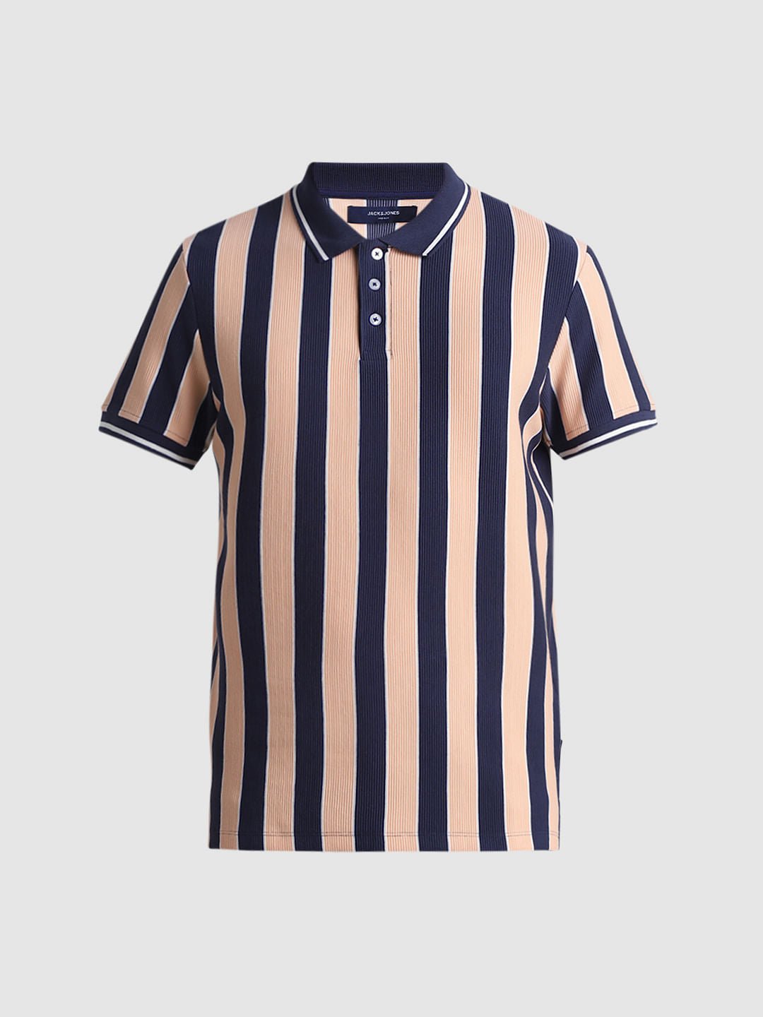 Peach Striped Polo T-shirt