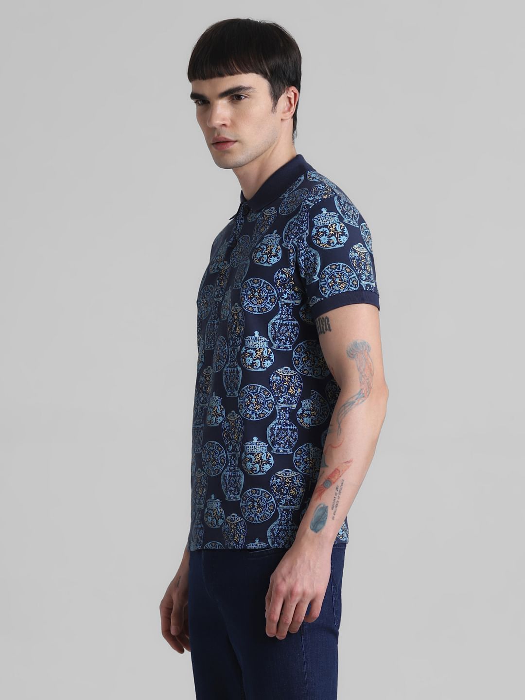 Blue Printed Polo T-shirt