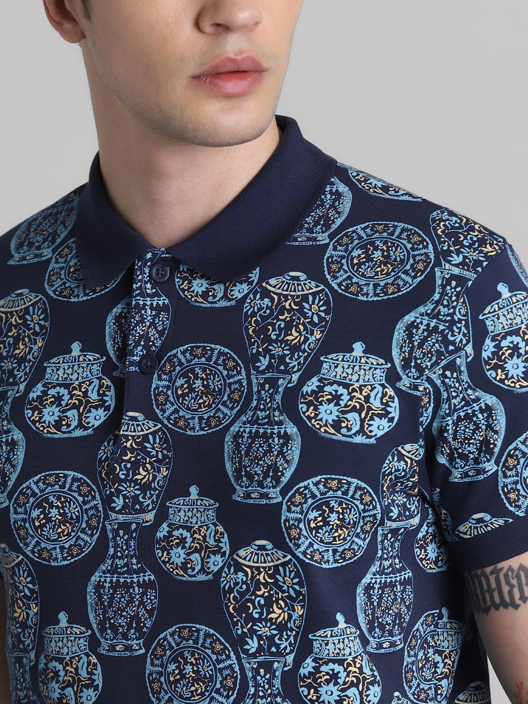 Blue Printed Polo T-shirt