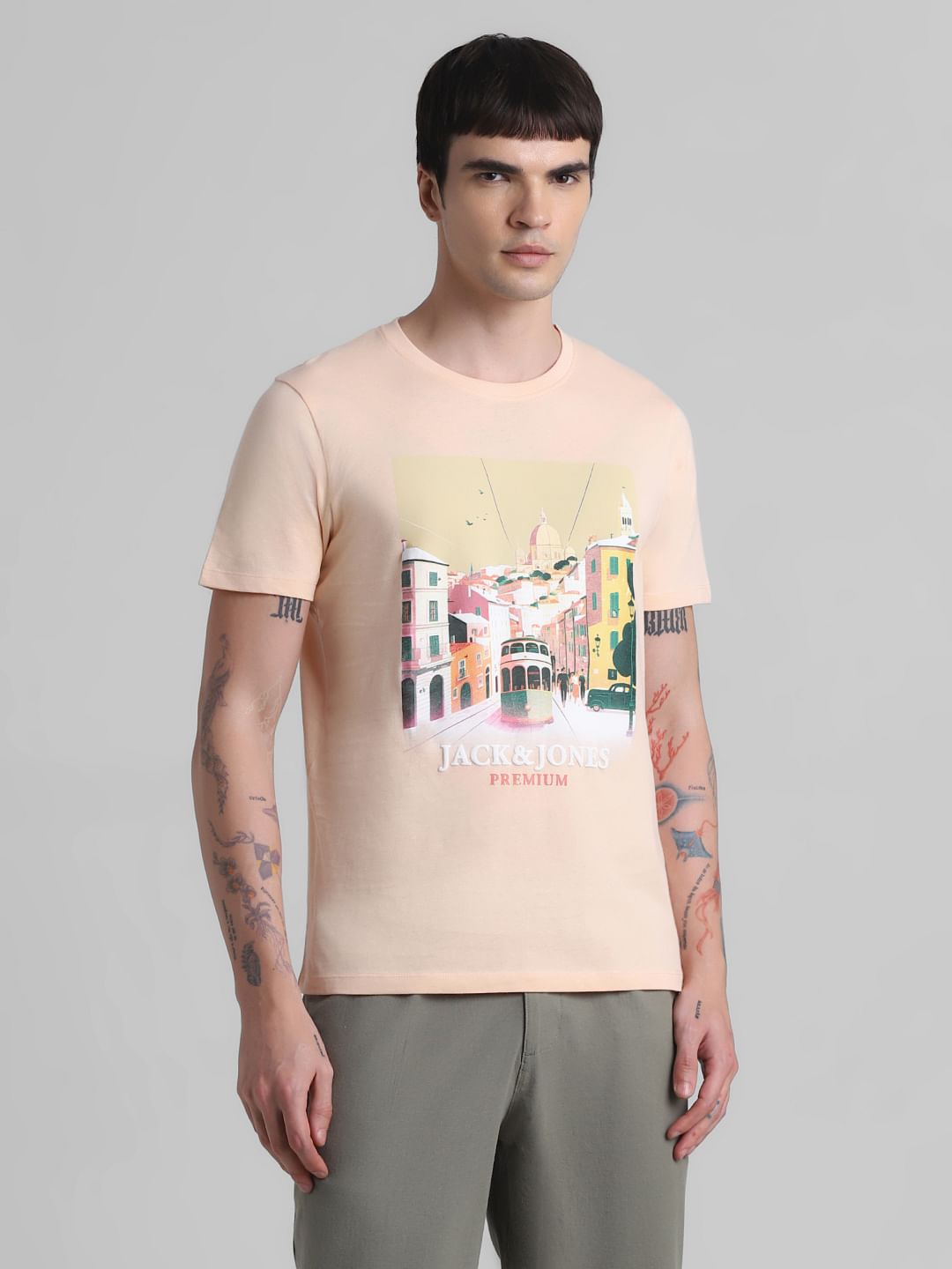 Peach Cityscape Print T-shirt