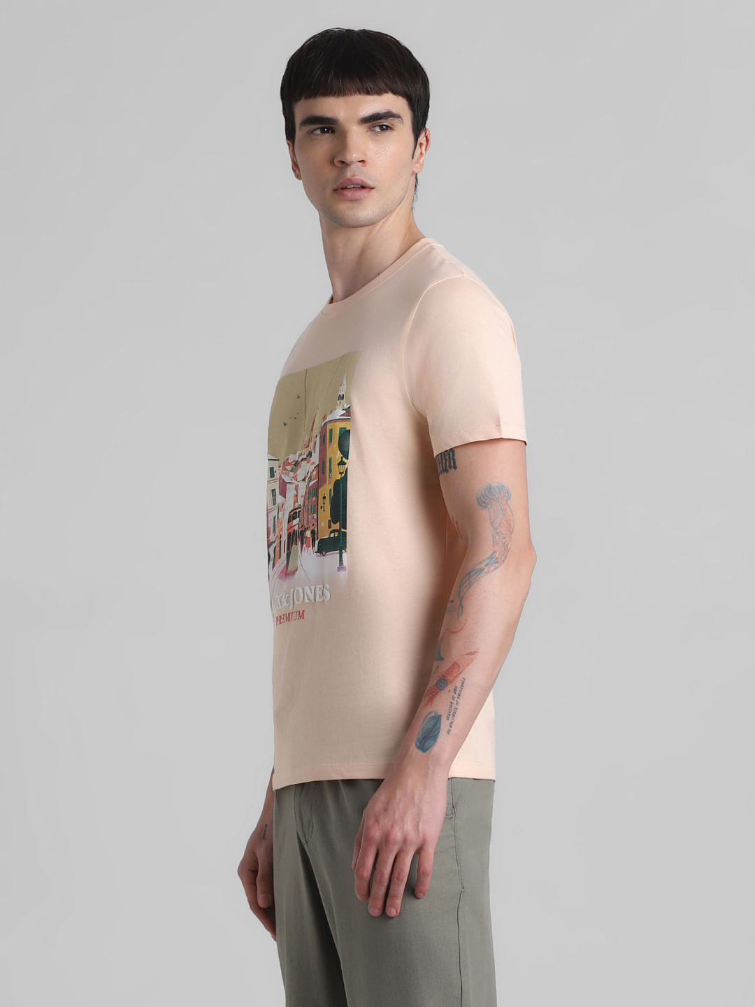 Peach Cityscape Print T-shirt