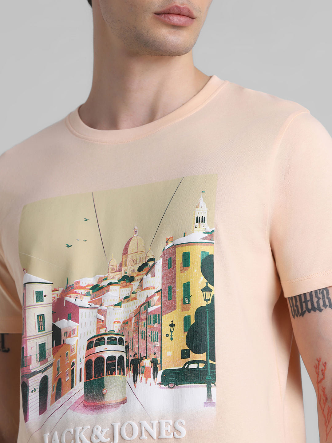 Peach Cityscape Print T-shirt