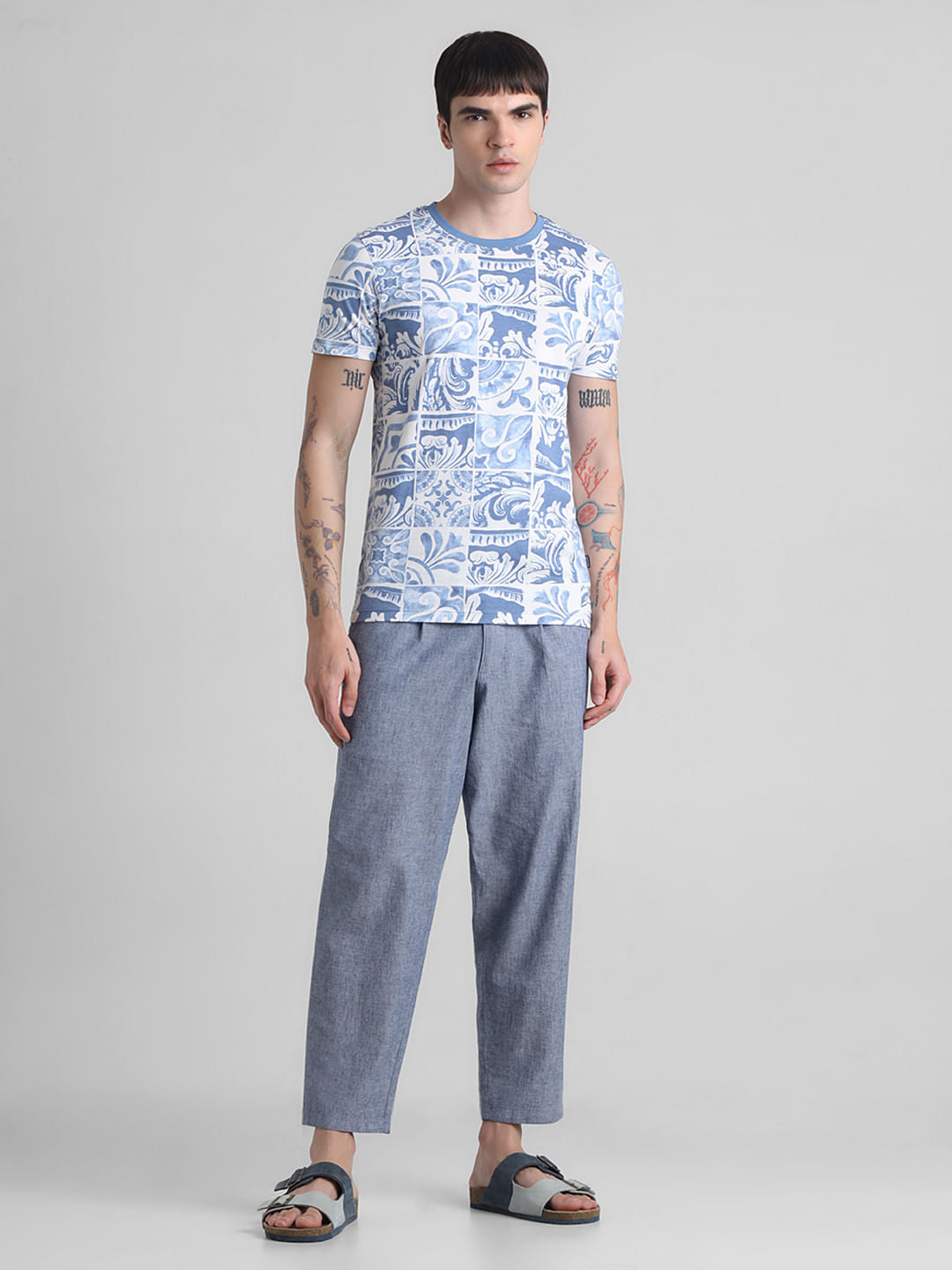 Blue Tile Graphic Print T-shirt