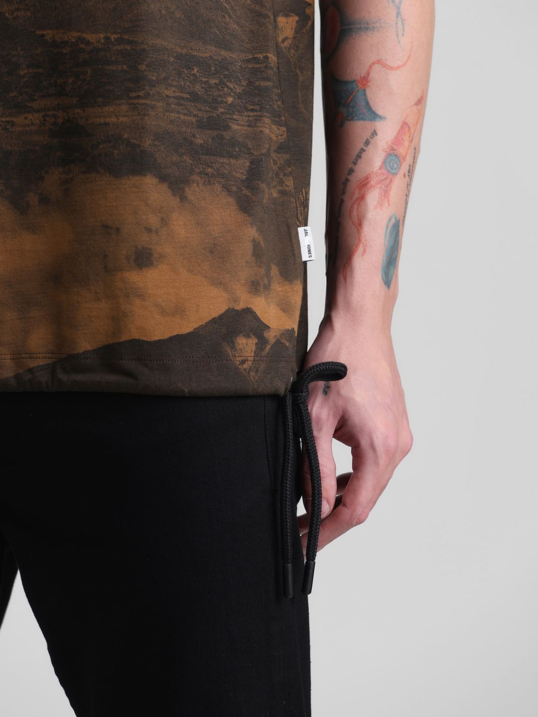 Brown Printed Oversized Crew Neck T-shirt