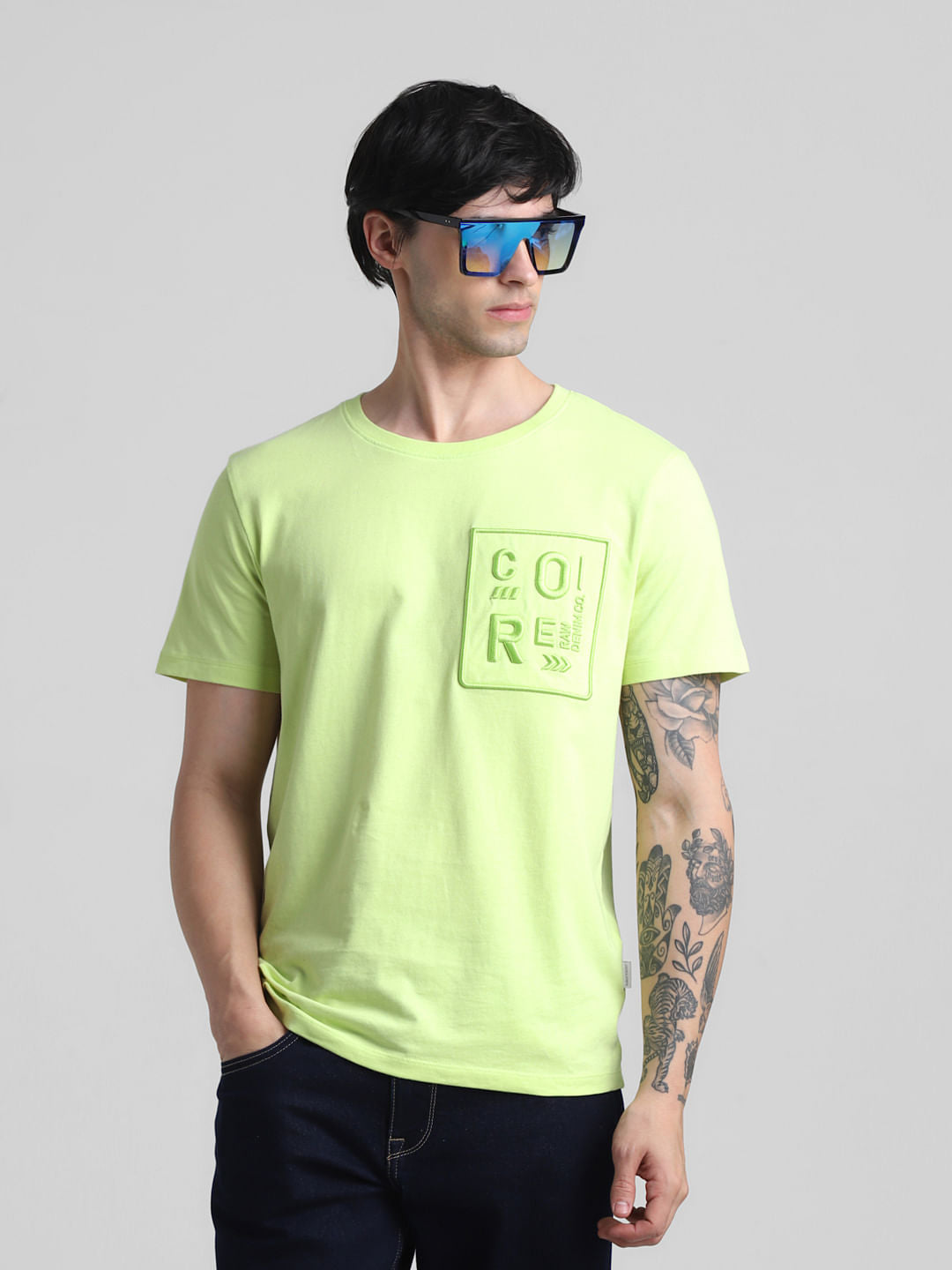 Green Applique Print Crew Neck T-shirt