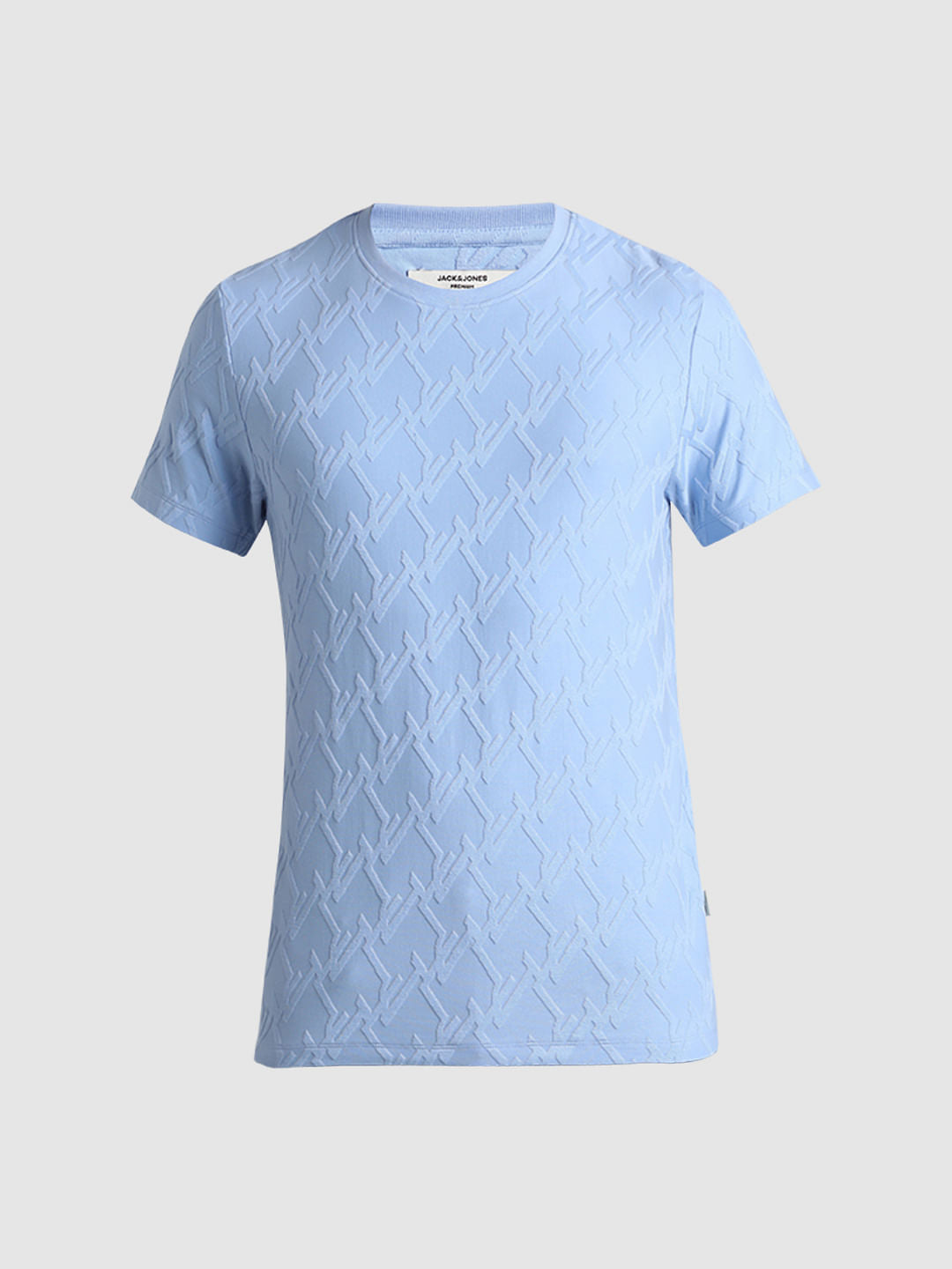 Blue Jacquard Crew Neck T-shirt