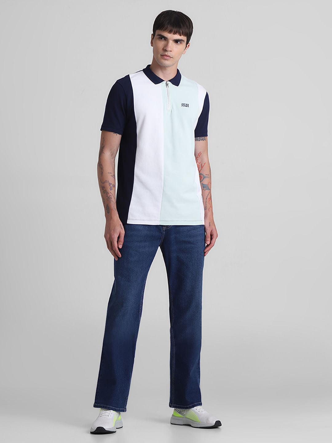 Blue Colourblocked Polo T-shirt