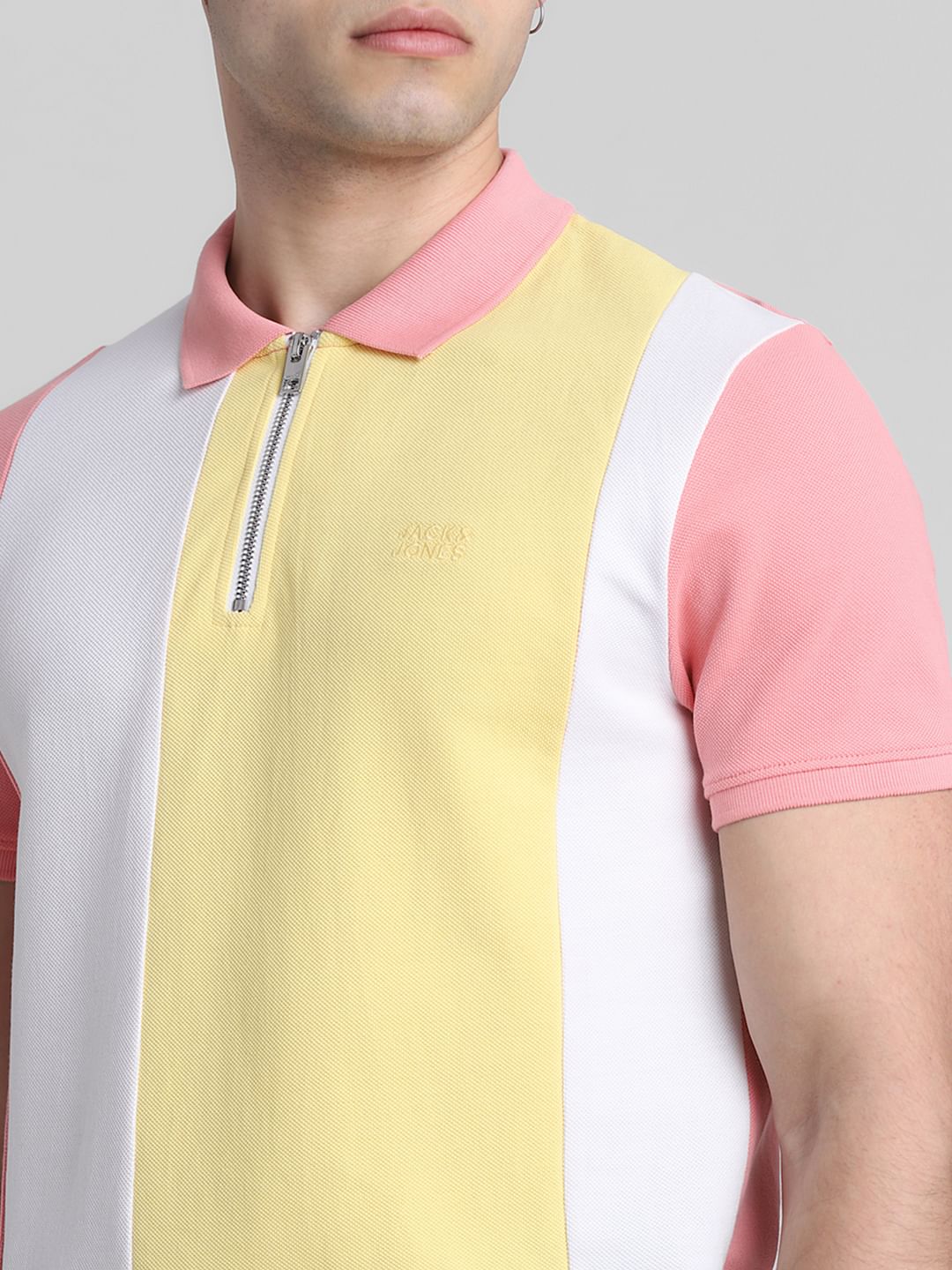 Pink Colourblocked Polo T-shirt