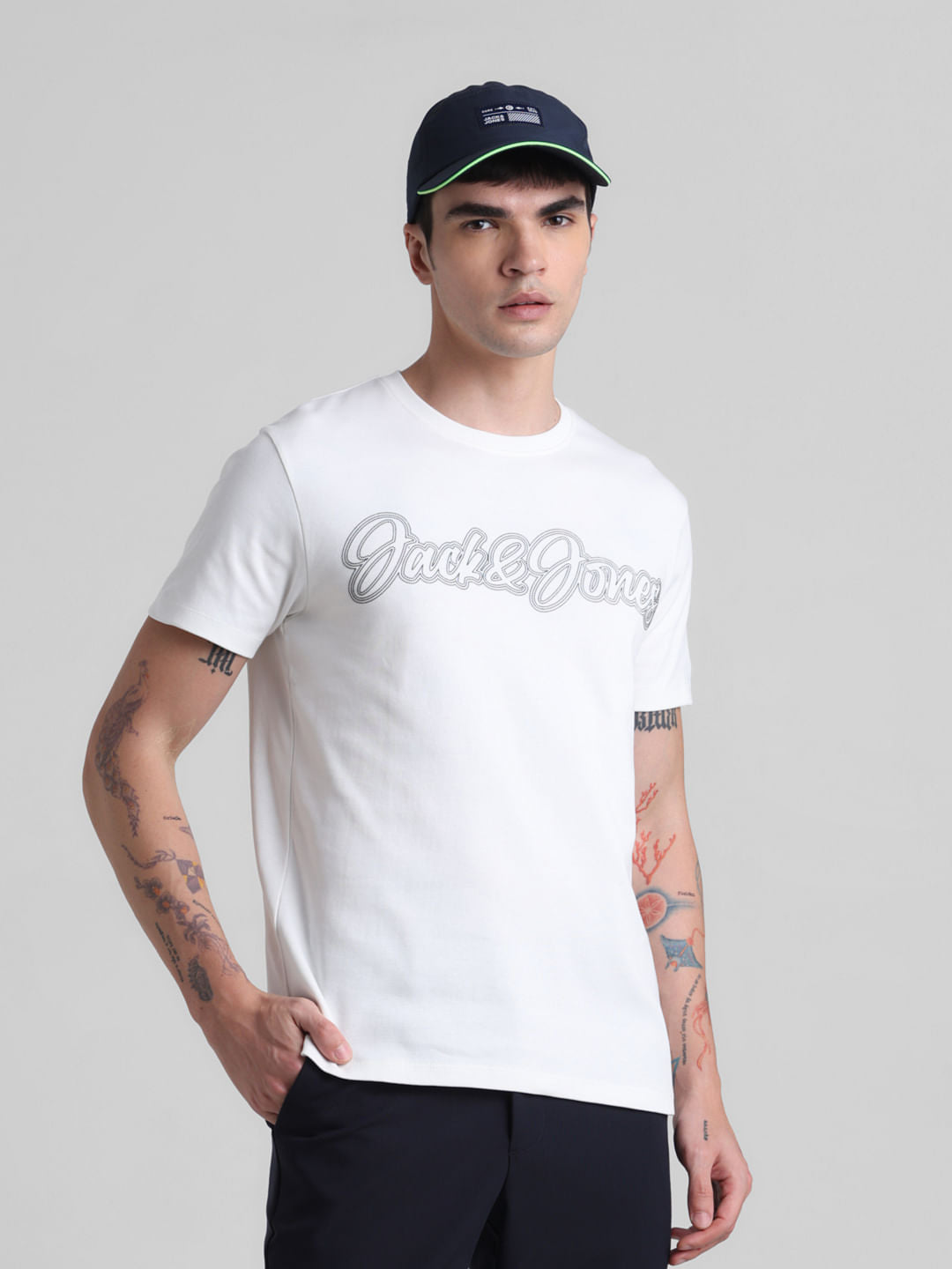 White Logo Print Crew Neck T-shirt