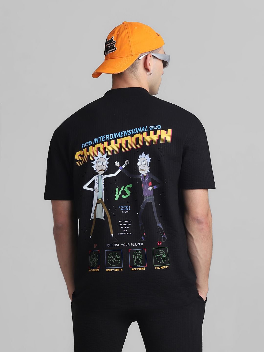 RICK & MORTY Black Printed Oversized Co-ord Set T-shirt