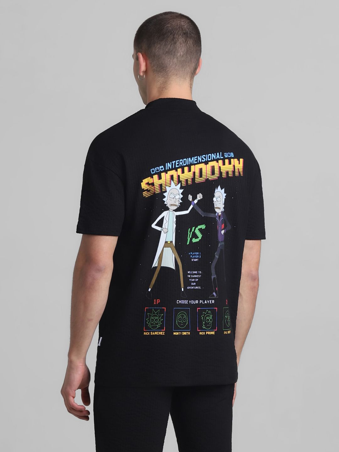 RICK & MORTY Black Printed Oversized Co-ord Set T-shirt