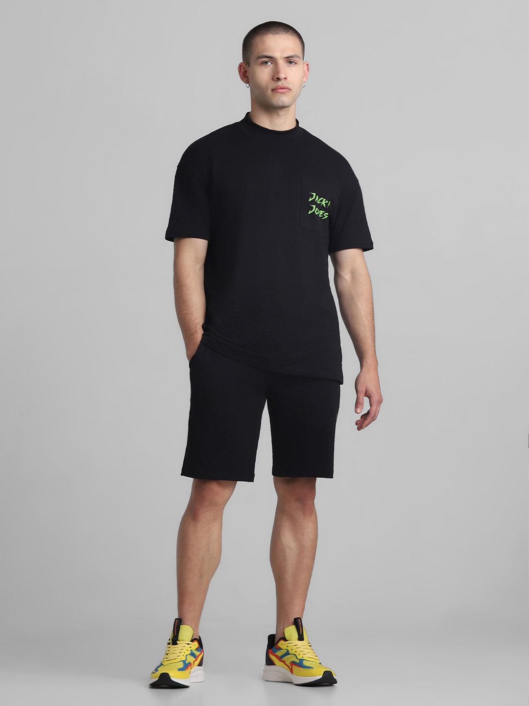 RICK & MORTY Black Printed Oversized Co-ord Set T-shirt