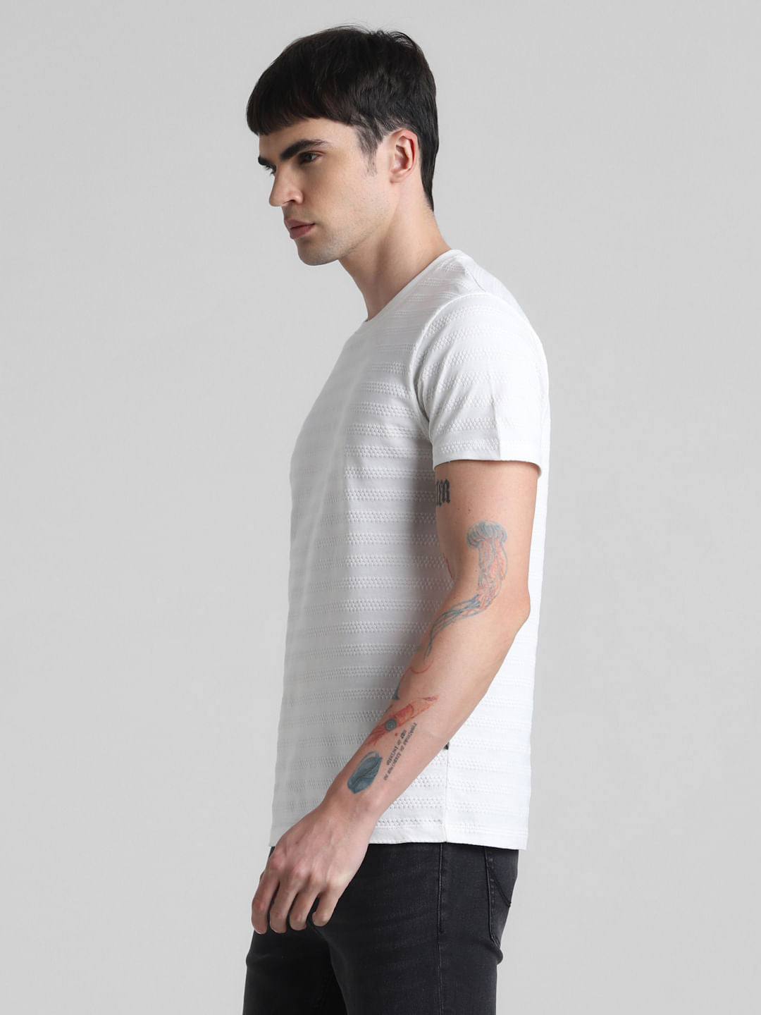 White Jacquard Crew Neck T-shirt
