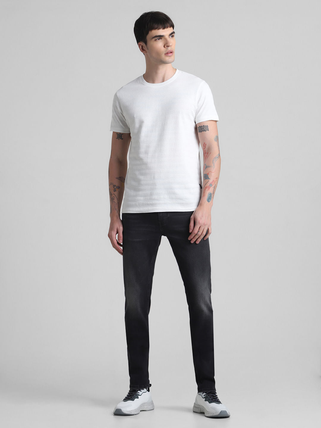 White Jacquard Crew Neck T-shirt