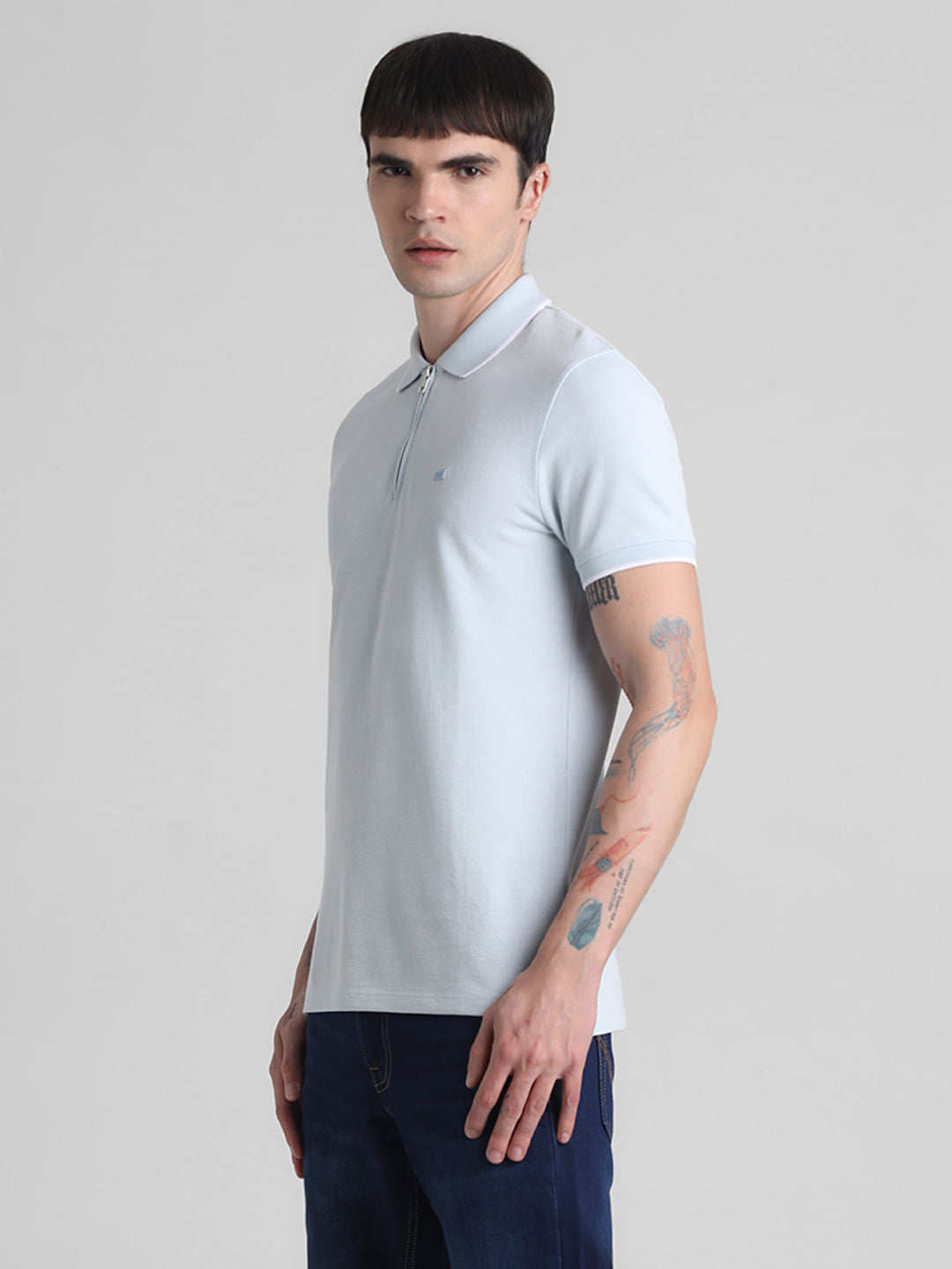 Light Blue Zip Detail Polo T-shirt