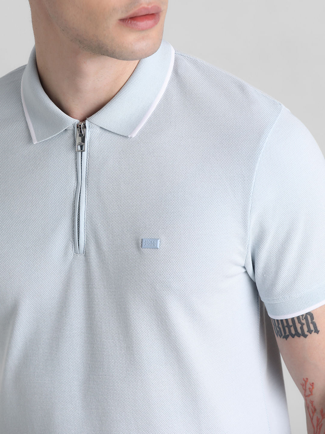 Light Blue Zip Detail Polo T-shirt