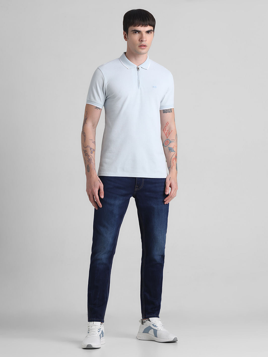 Light Blue Zip Detail Polo T-shirt