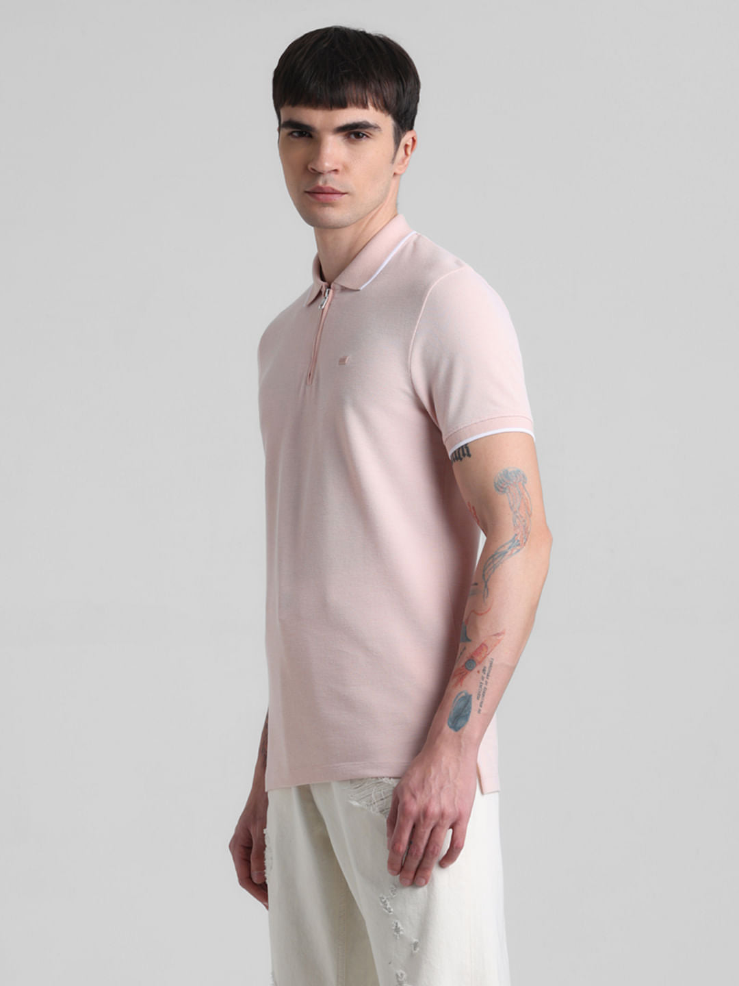 Peach Zip Detail Polo T-shirt