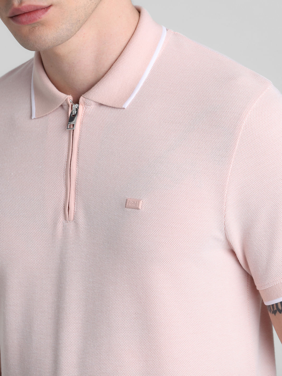 Peach Zip Detail Polo T-shirt