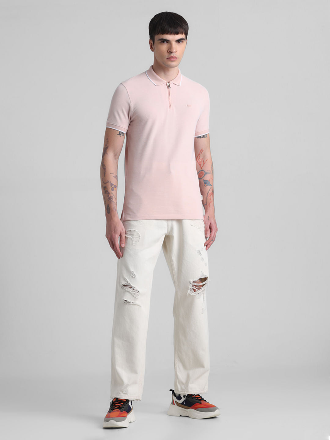 Peach Zip Detail Polo T-shirt