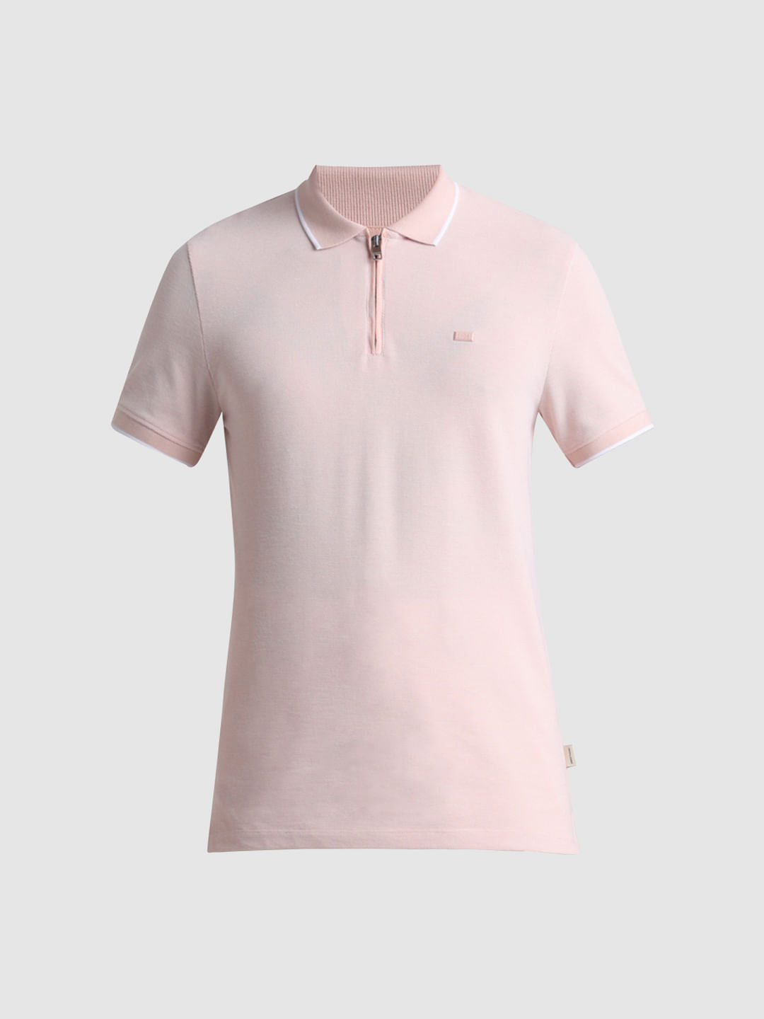 Peach Zip Detail Polo T-shirt