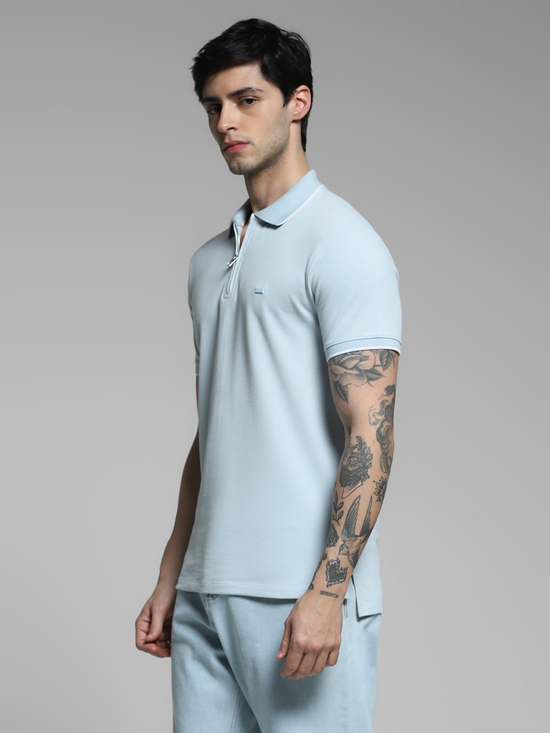 Light Blue Zip Detail Polo