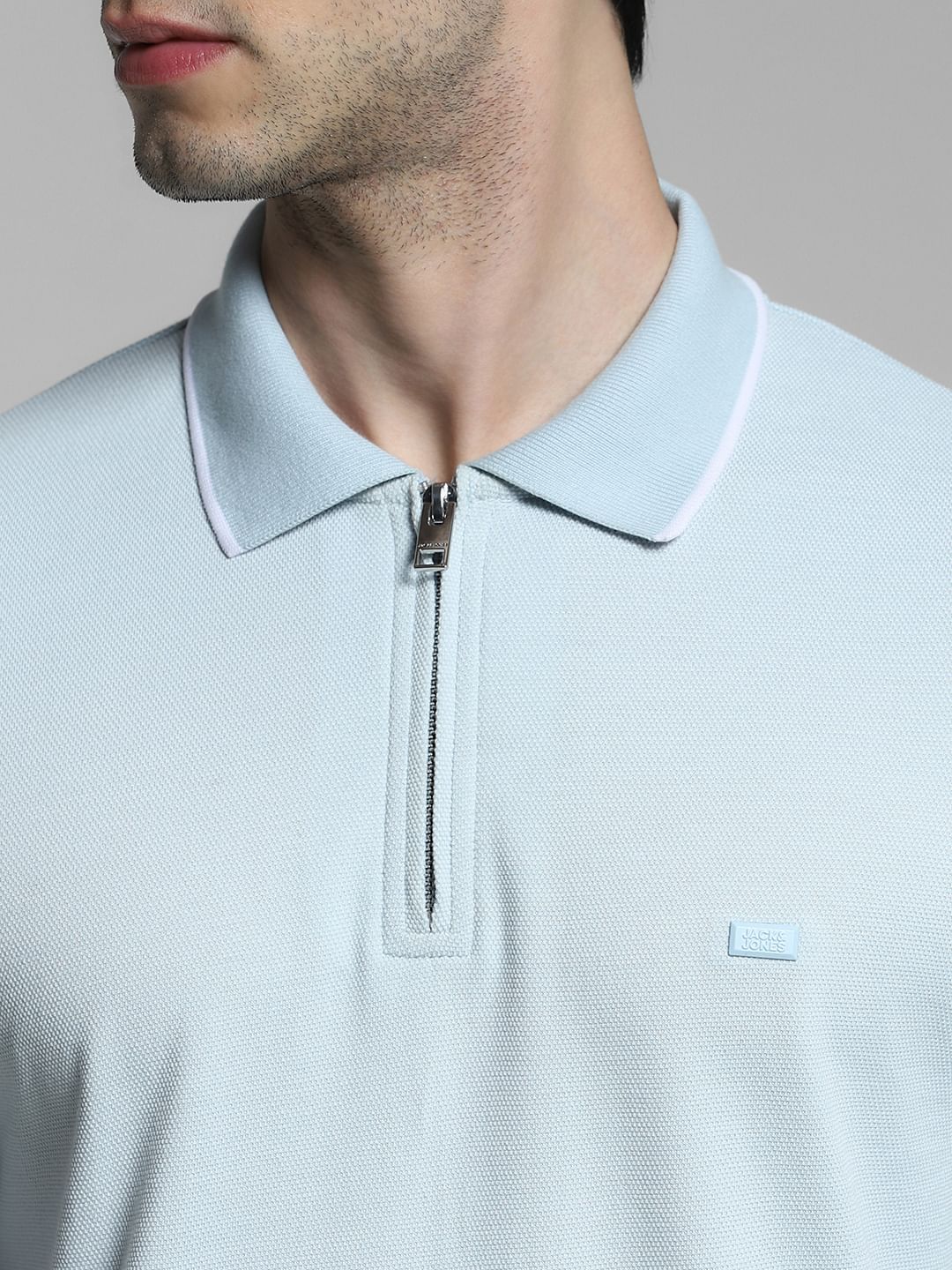 Light Blue Zip Detail Polo