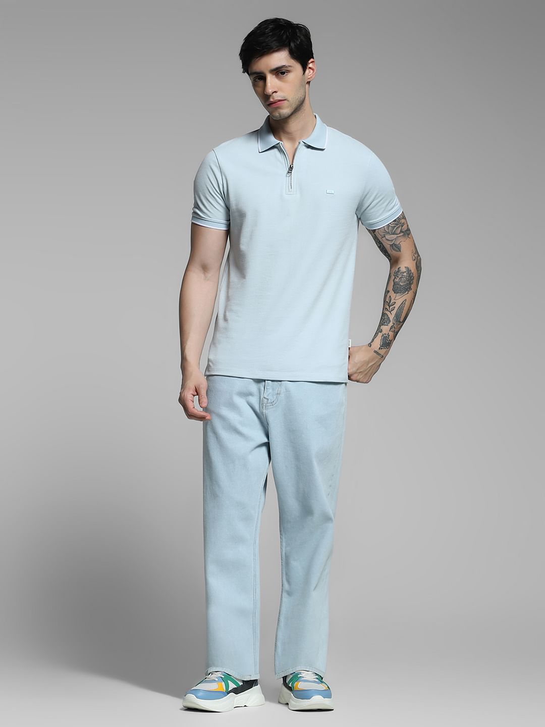 Light Blue Zip Detail Polo